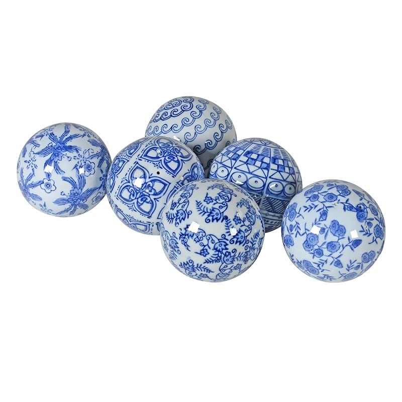 Set of 6 Assorted Blue & White Chinoisery Orbs
