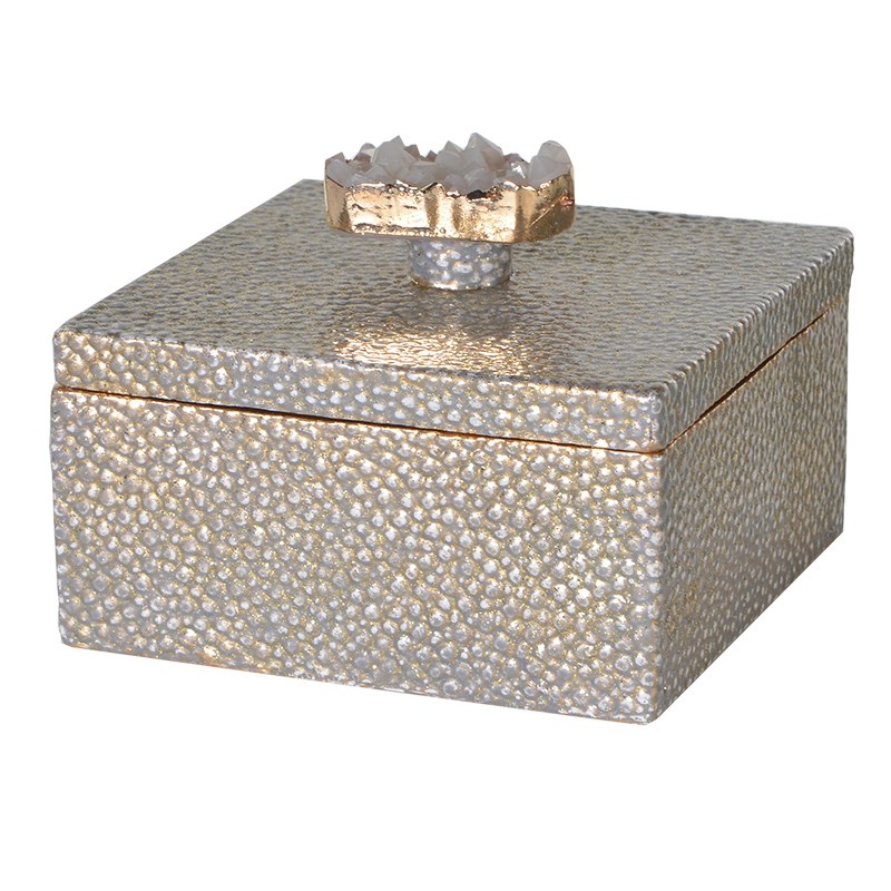 Small Gold Faux Shagreen and Agate Decorated Box / Dims: H: 75mm W: 95mm D: 95mm