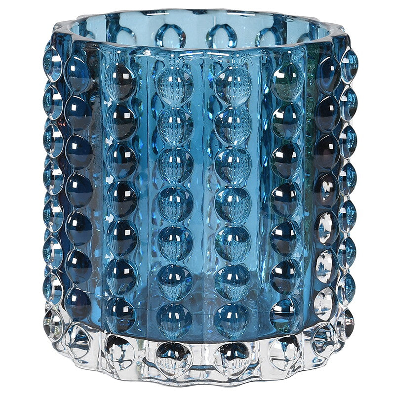 Dot Blue Glass Candle Holder / Dims: H: 100mm Dia: 90mm