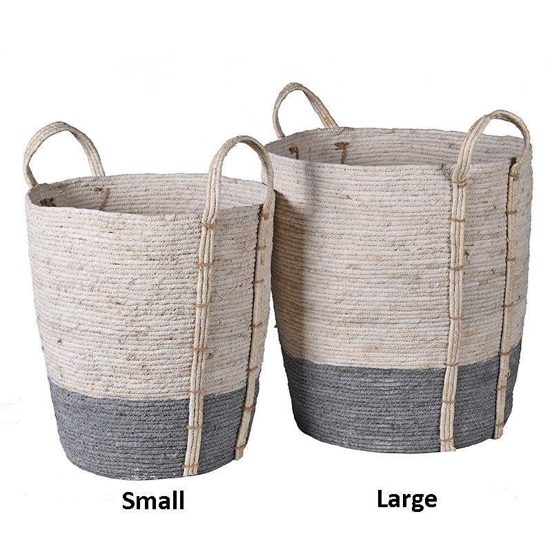 Set of 2 Grey & White Seagrass Baskets
