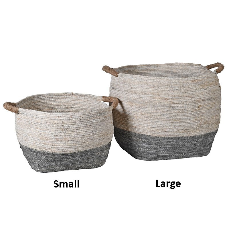 Set of 2 White & Grey Round Baskets