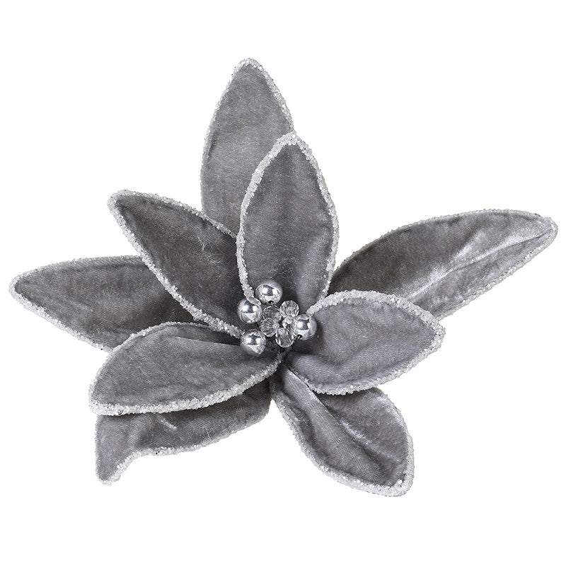 Grey Clip on Poinsettia / Dims: 200mm