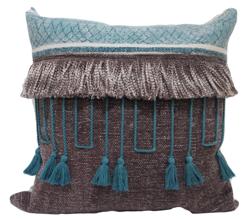 Chocolate with Teal Tassels Cushion