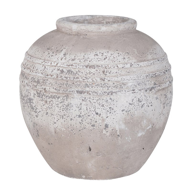 Distressed Stone Vase / Dims: H: 340mm Dia: 320mm