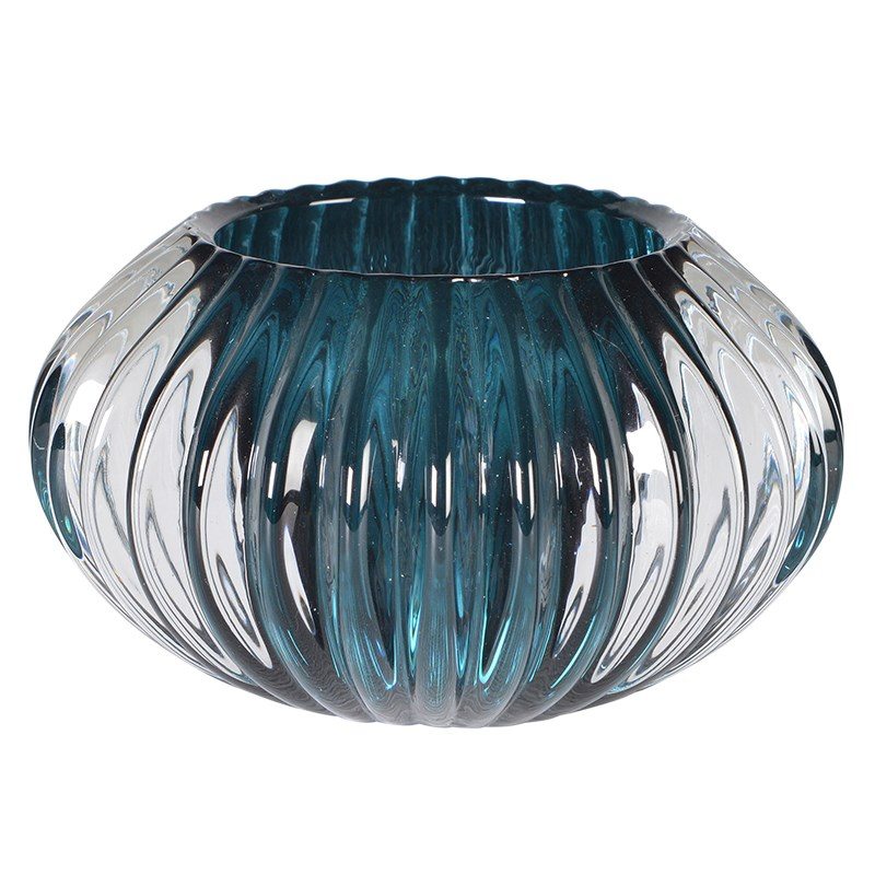 Blue Glass Candle Holder / Dims: H: 60mm Dia: 110mm