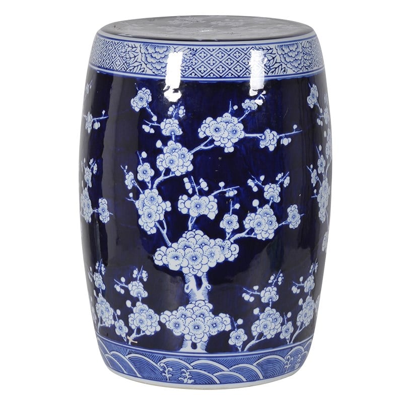 Oriental Style Blue and White Blossom Ceramic Stool