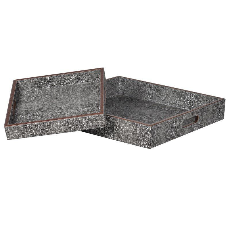 Faux Shagreen Leather Trays - set 2 / Smaller Tray: H:50 W:310 D:310mm & Larger H: 70mm W: 460mm D: 460mm